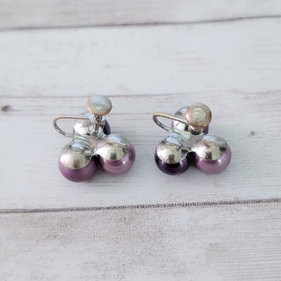 Vintage Screw Back Earrings Shades of Purple Trio Retro Statement Classy - Picture 5 of 6